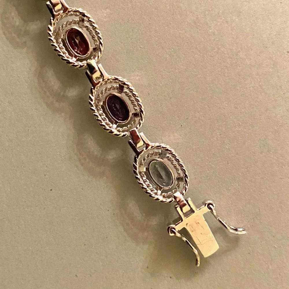 Colorful Multi-Gem & Sterling Silver Bracelet, 7" - Picture 7 of 13